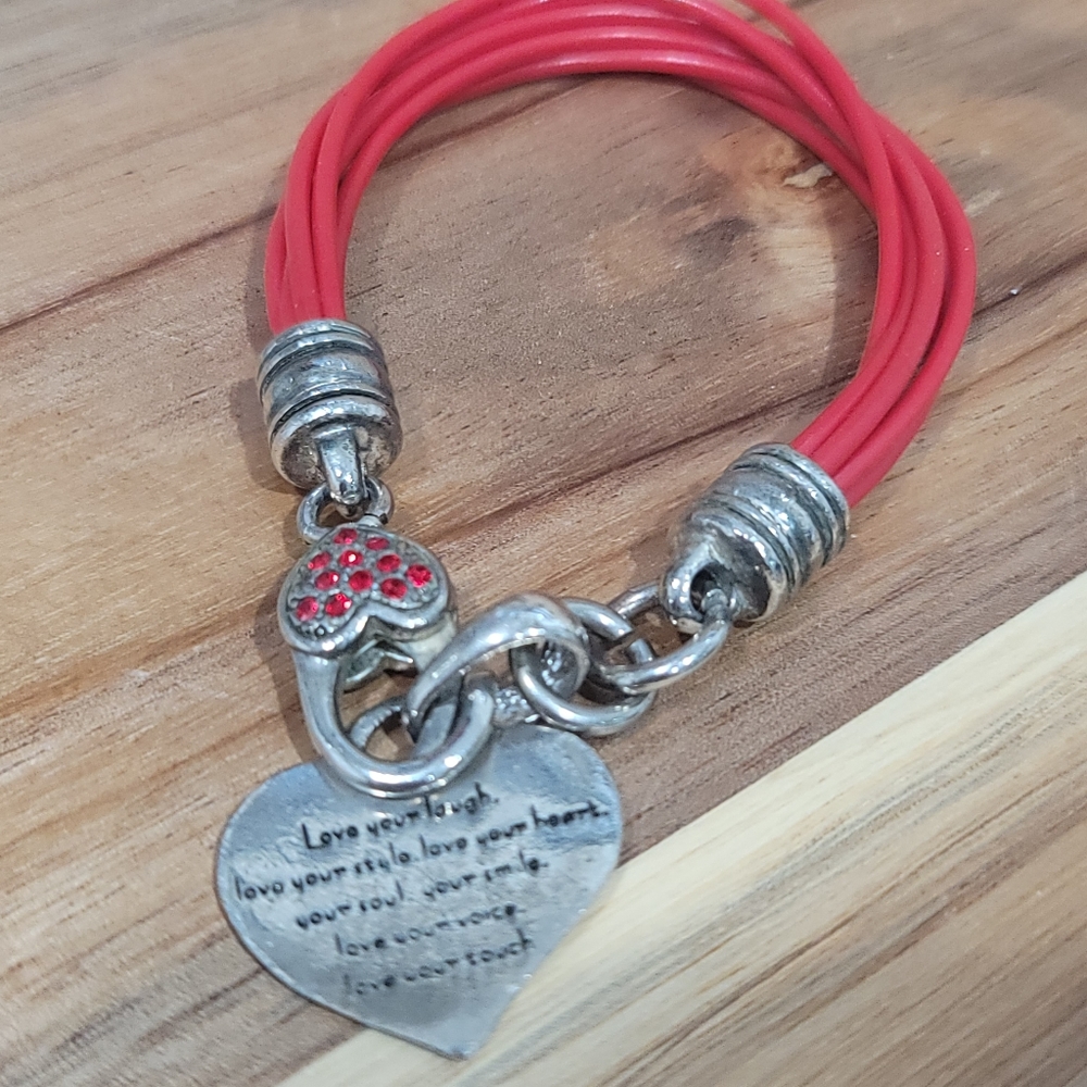 3x$15 Red band silver heart bracelet